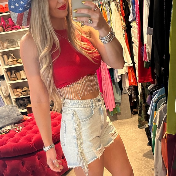 Rhinestone fringe crop top - Picture 2 of 2